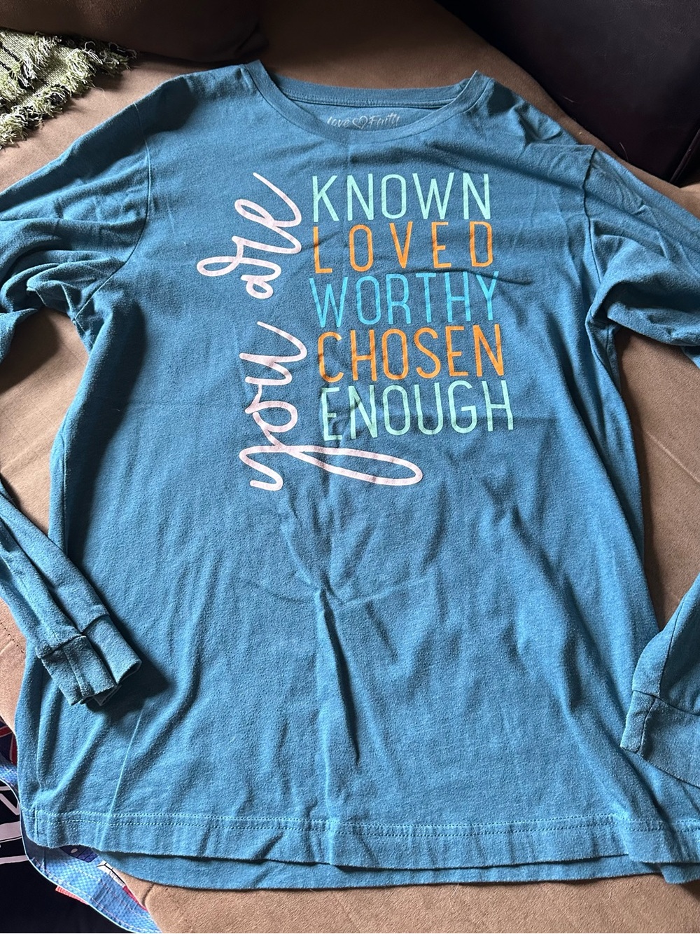 Love in Faith Long-Sleeve Graphic Tee - You Are Known Loved Worthy Chosen Enough